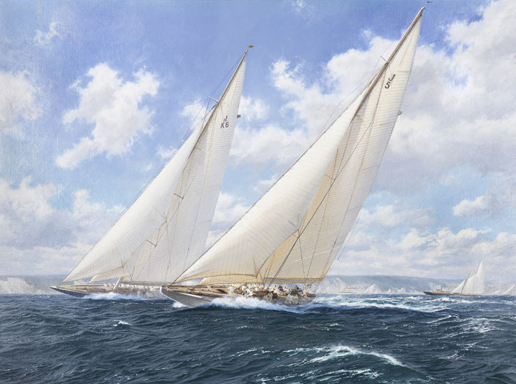 Dews - The J Class Yachts Ranger and Endeavor II Racing Off Rhode Island